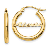 14k Yellow Gold Small Name Plate Hoop Earrings